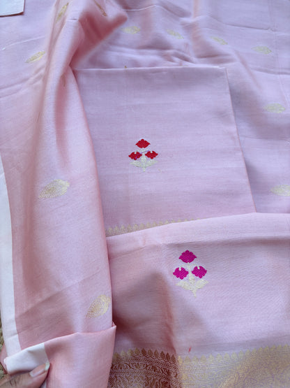 Pink Chiniya silk 3 piece suit set