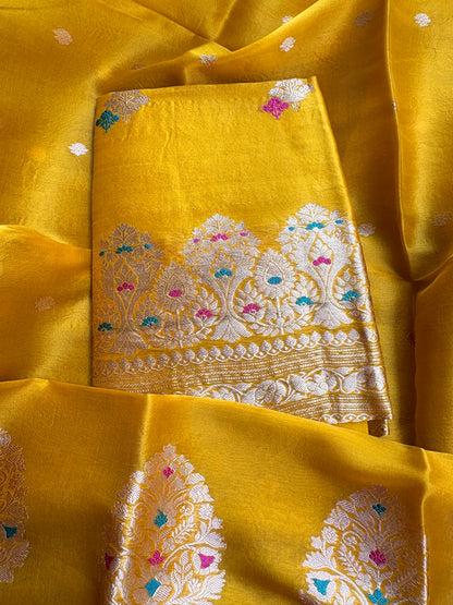 Yellow golden kora kadhwa 3 piece suit set