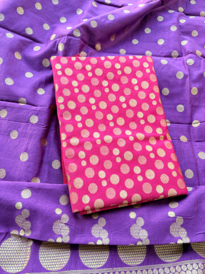 Rani pink kurta with purple dupatta cotton silk suit set