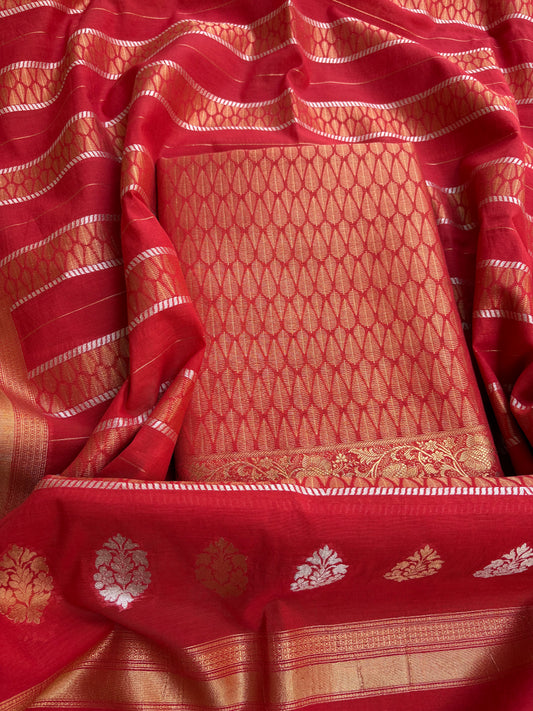 Red cotton tissue 3 piece suit set