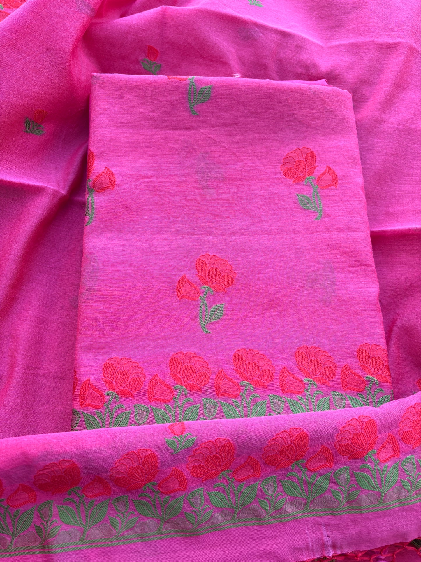 Pink Chanderi flower weaving suit set
