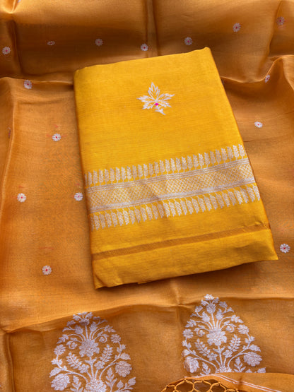 Yellow mango silk kadhwa suit set