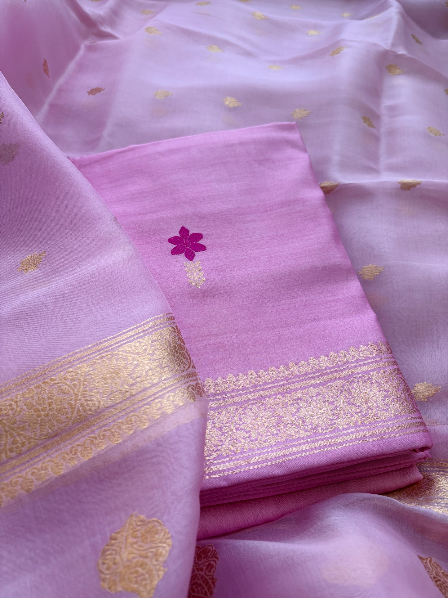 Pink Chiniya kora meenadar suit set
