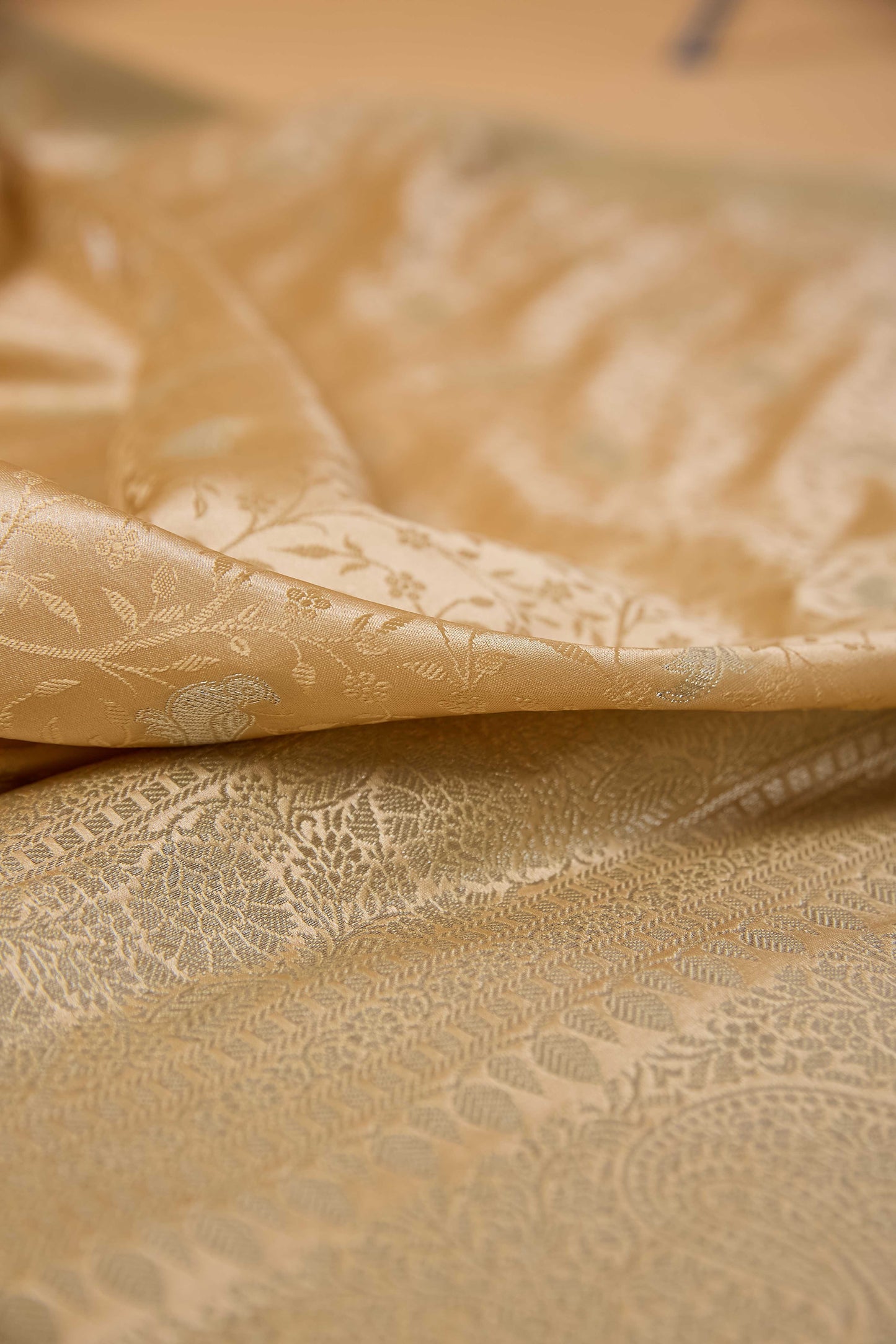 Beige Golden Mashru Silk Saree
