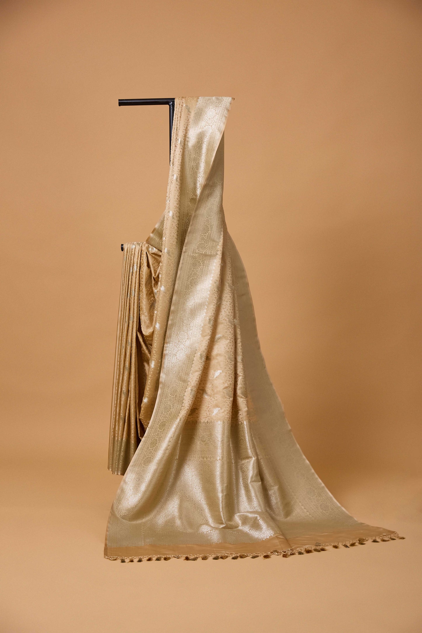 Beige Golden Mashru Silk Saree