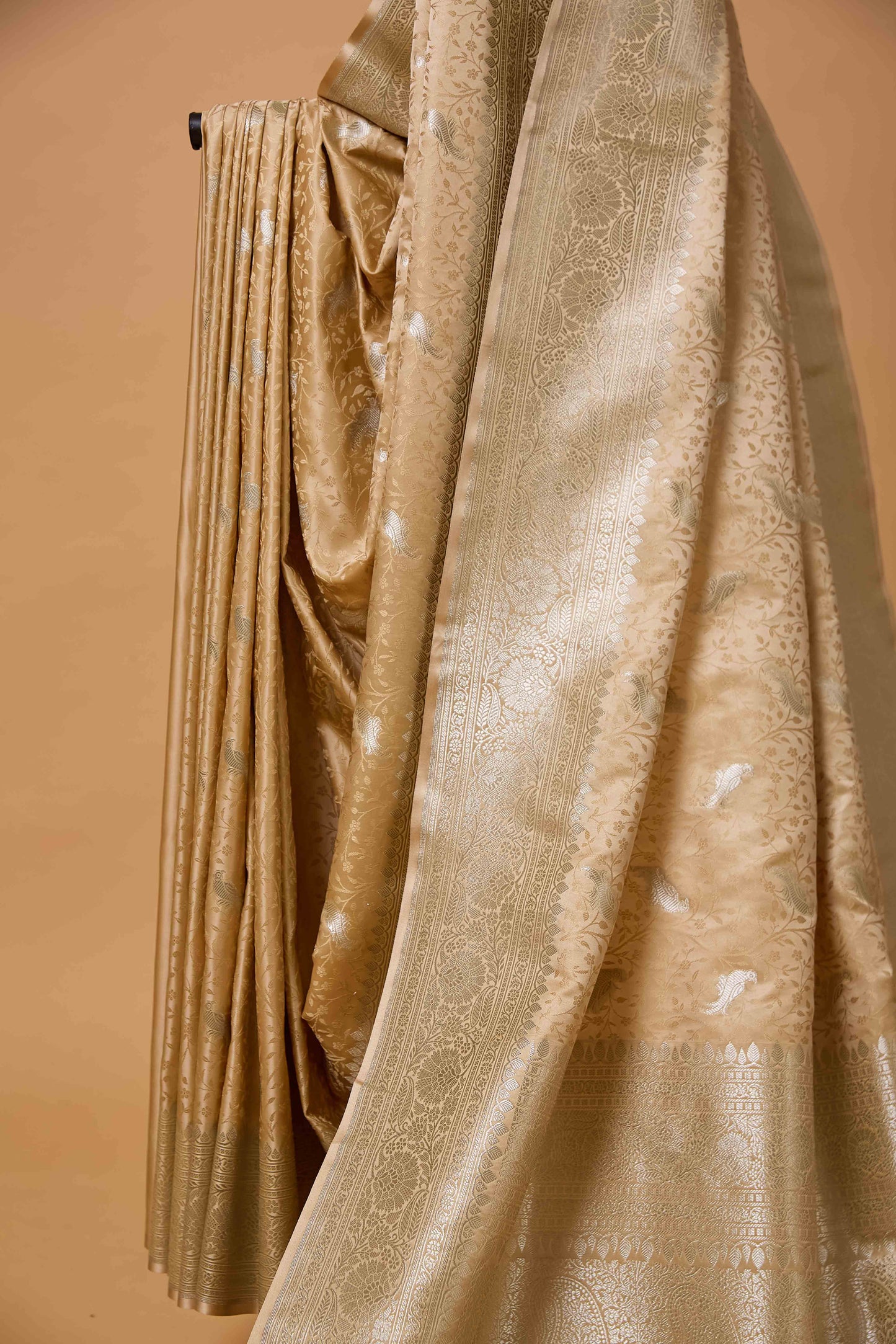 Beige Golden Mashru Silk Saree