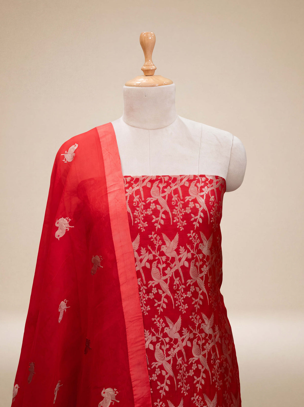 Red brocade handwoven suit set