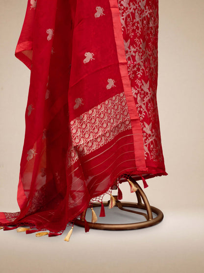 Red brocade handwoven suit set