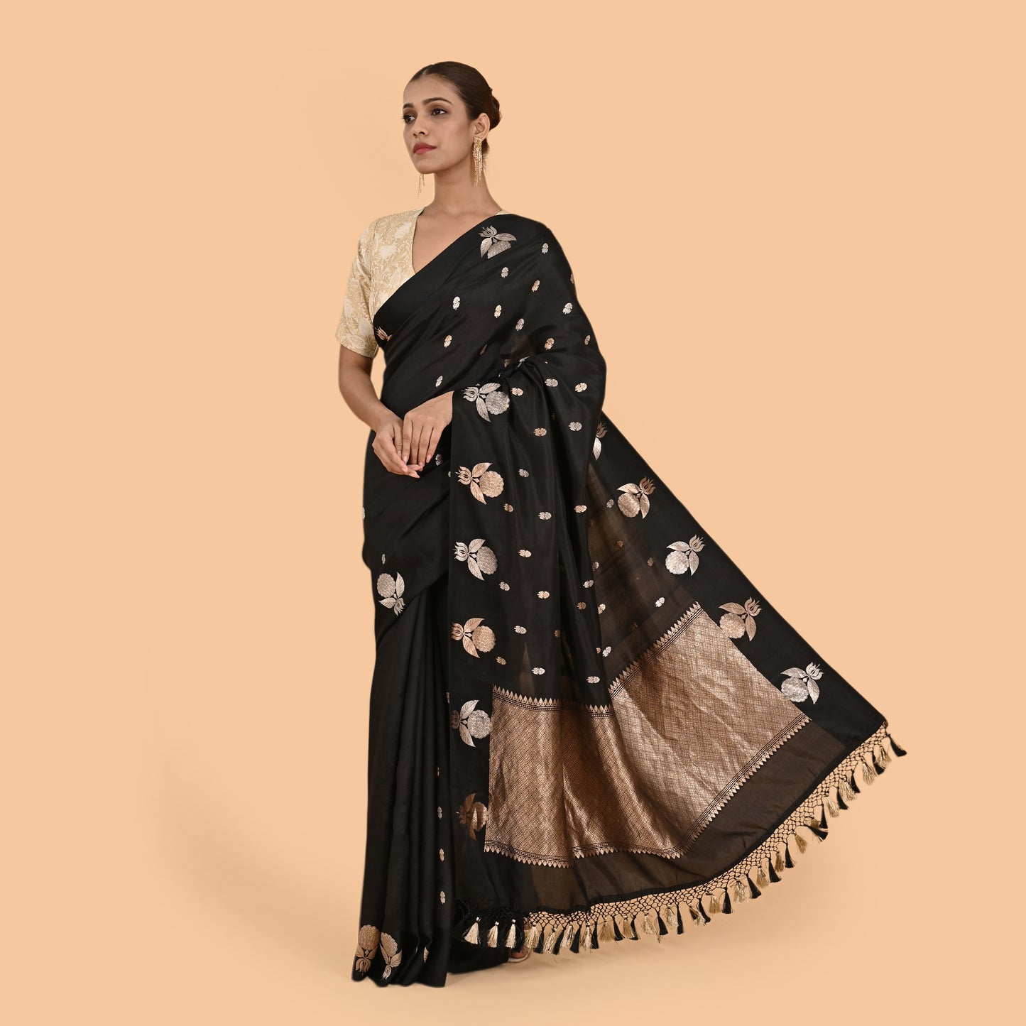 Black pure silk kadhwa saree