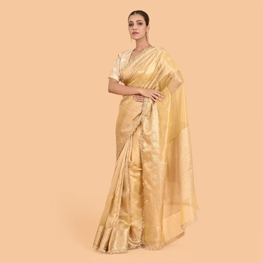 Yellow tissue saree