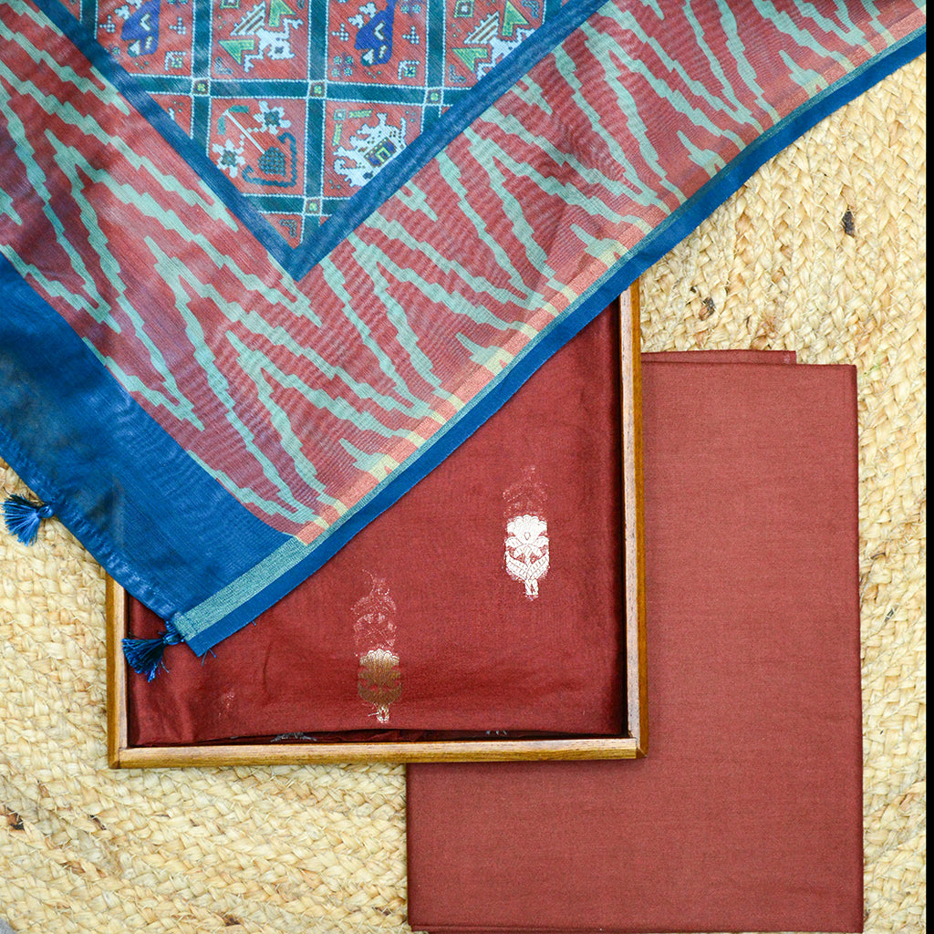 Brown chanderi silk suit set