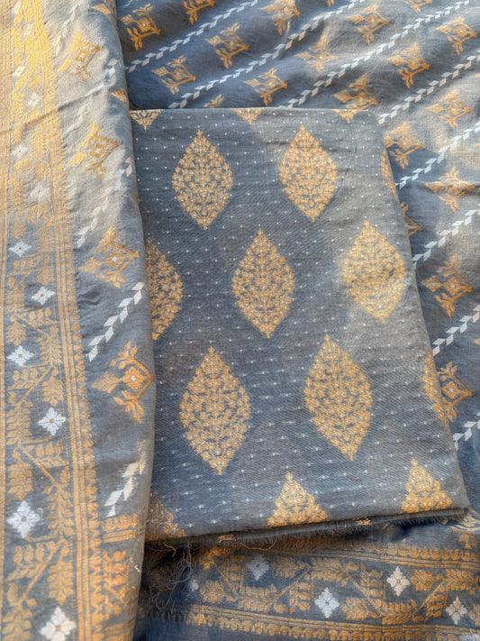 Grey Chanderi Jamdani weaving suit set