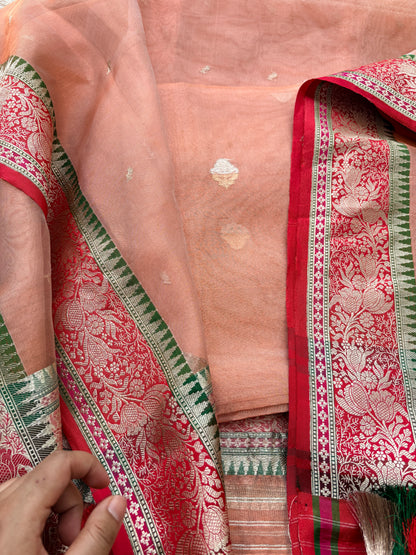 Rust  tissue suit with Kora tissue dupatta