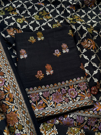 Black moonga silk kadhwa suit set