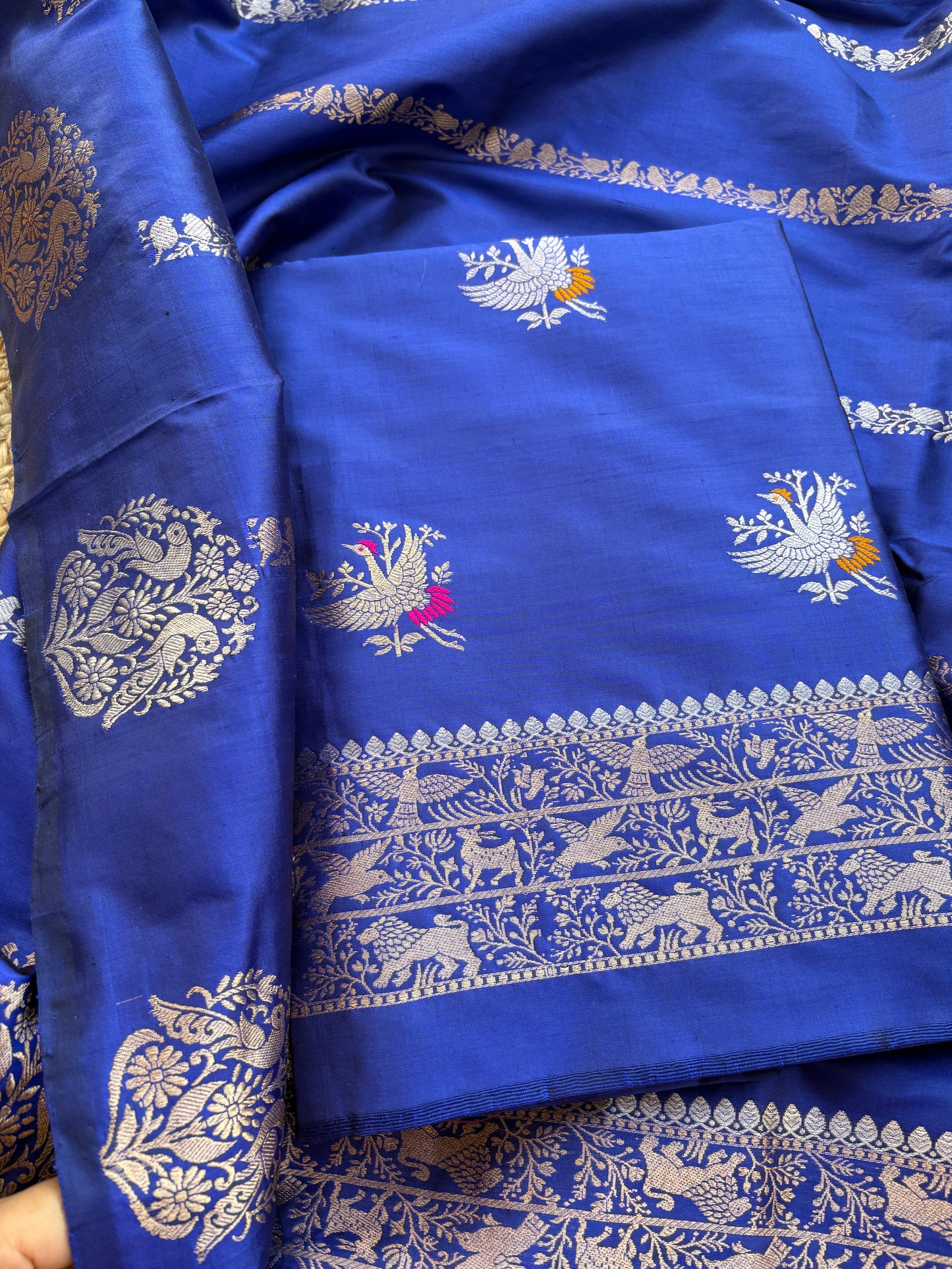 Blue katan by katan silk kadhwa suit set