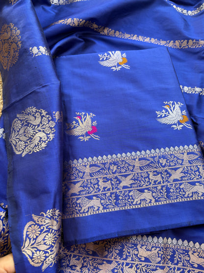 Blue katan by katan silk kadhwa suit set