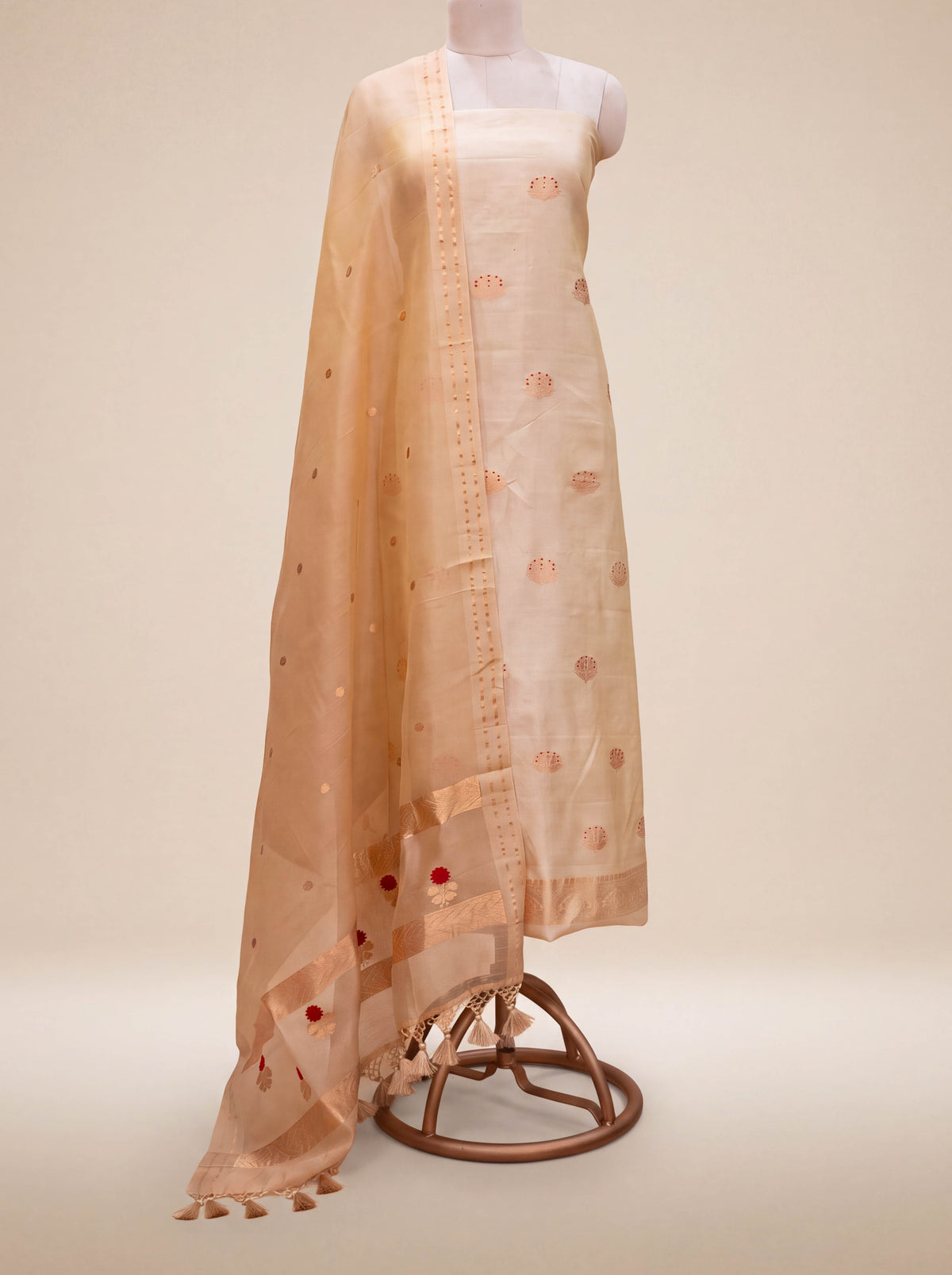 Cream beige  pure silk suit set