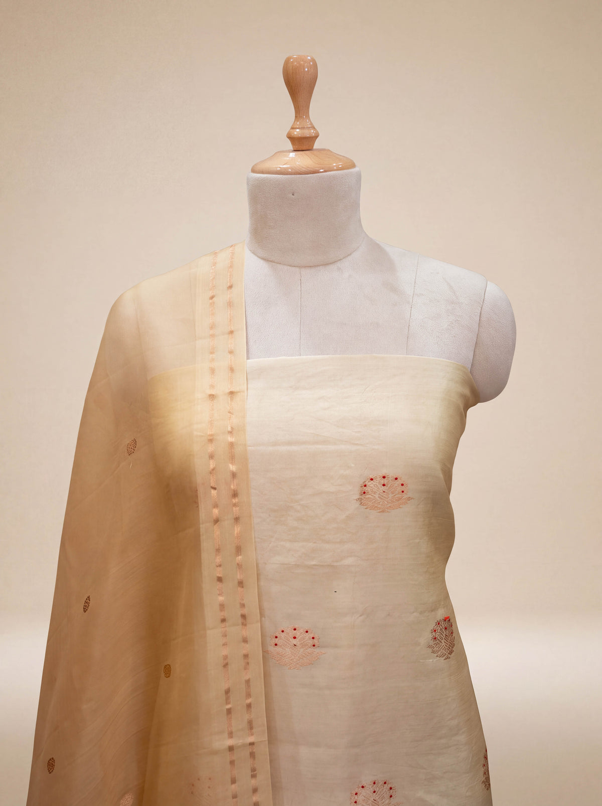 Cream beige  pure silk suit set