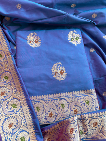 Blue katan by katan silk kadhwa meenadar suit set