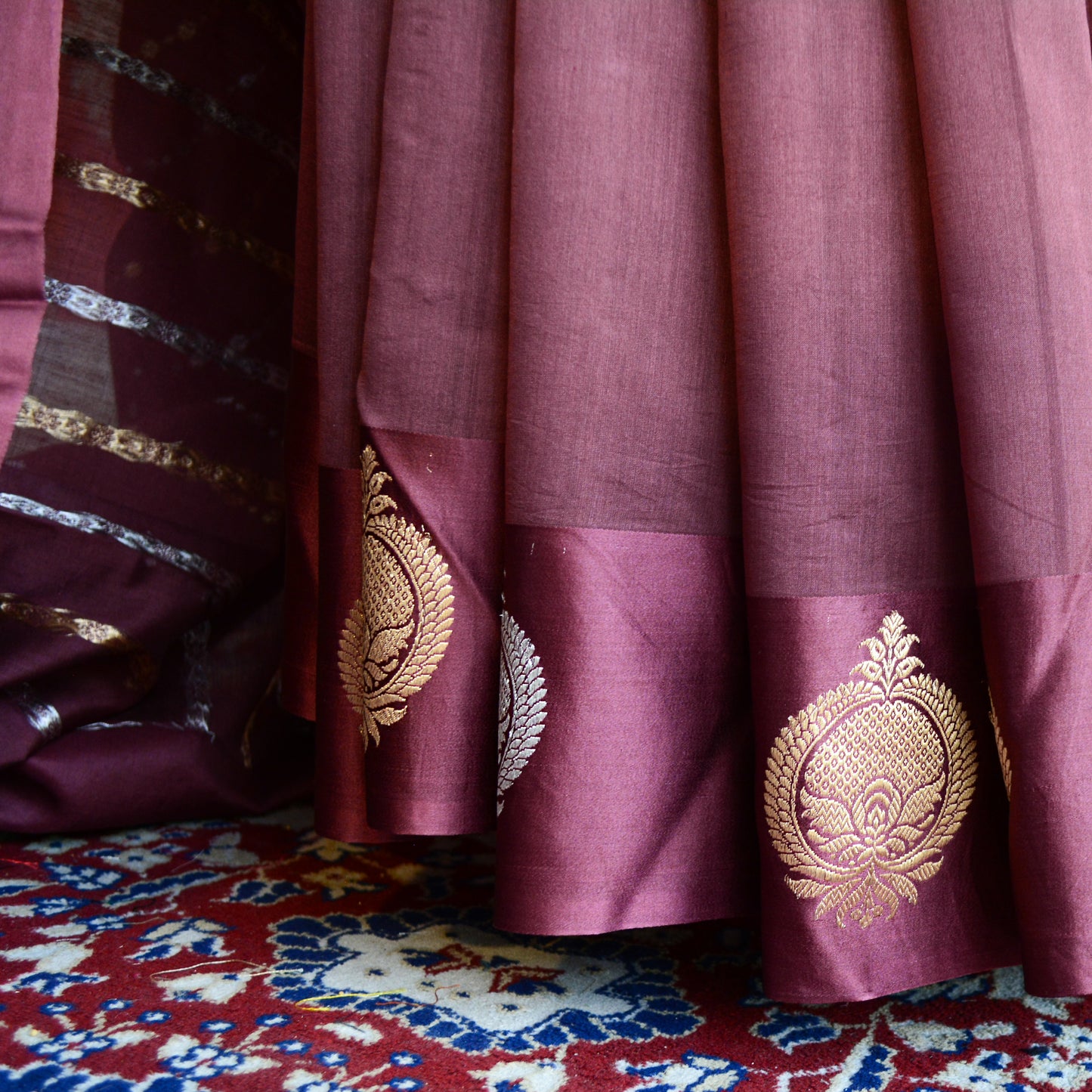Dusty Maroon Mashru Silk Saree