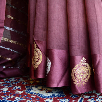 Dusty Maroon Mashru Silk Saree