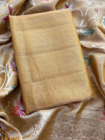 Yellow tissue suit with Kota tissue tilfi dupatta