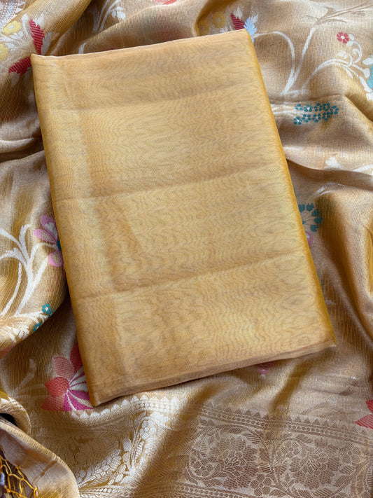 Yellow tissue suit with Kota tissue tilfi dupatta