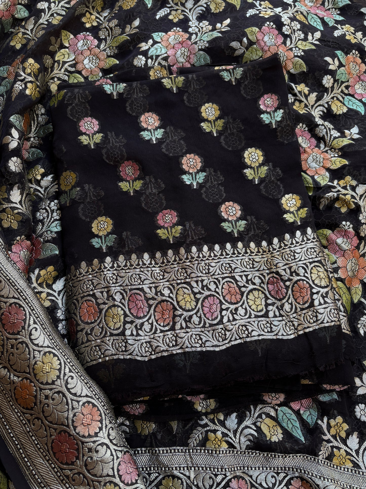 Black meenadar Khaddi georgette suit set