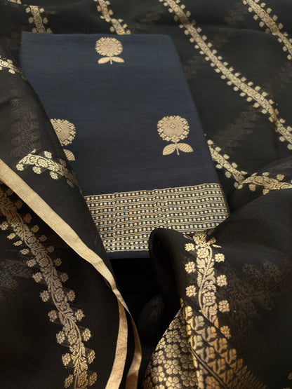 Black Chiniya kora silk suit set