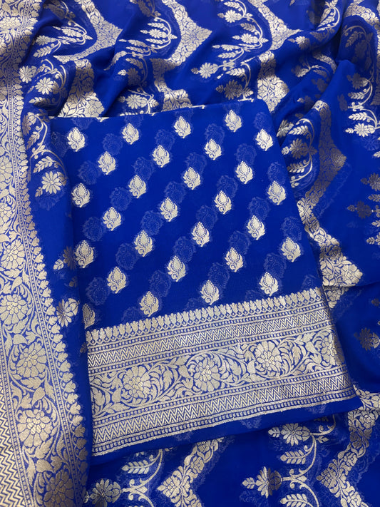 Blue Khaddi georgette suit set