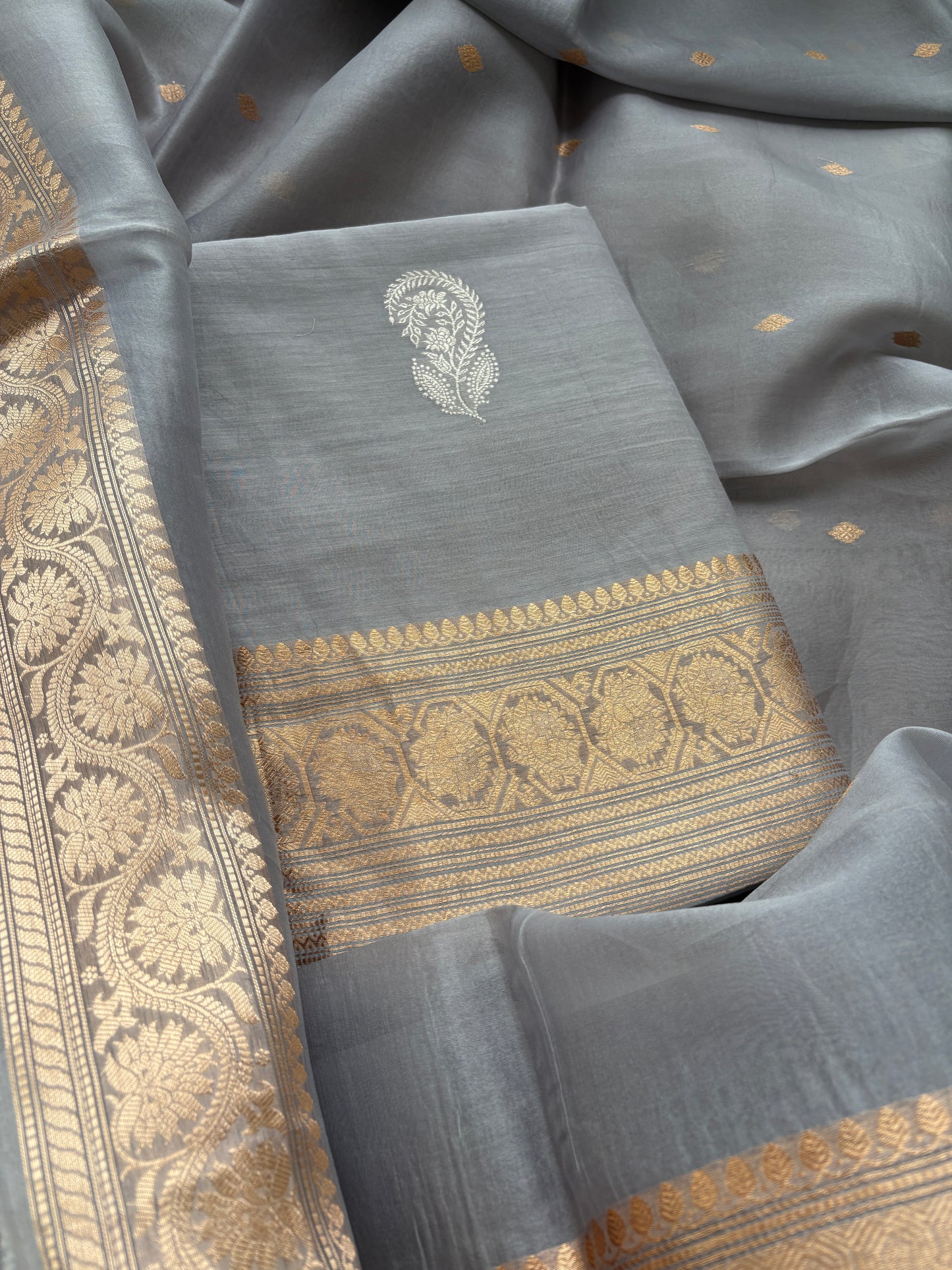 Grey cotton silk kadhwa suit set