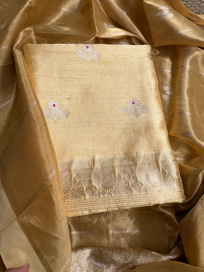 Yellow raw silk kurta, bottom and tissue kadhwa dupatta