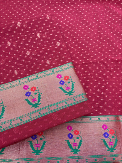 Red Chanderi cotton Paithani border suit set