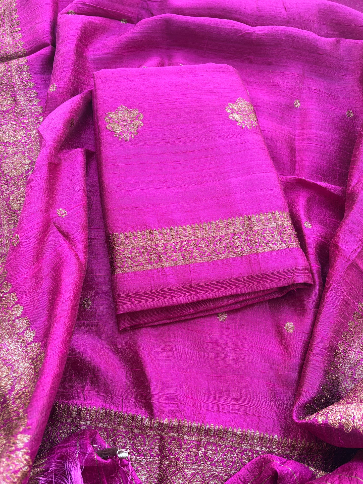 Pink raw silk kadhwa suit set