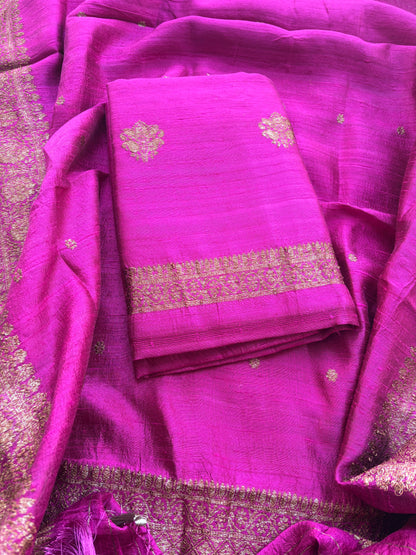 Pink raw silk kadhwa suit set