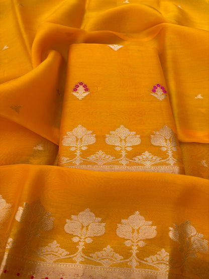 Yellow pure kadhwa silk  3 piece suit
