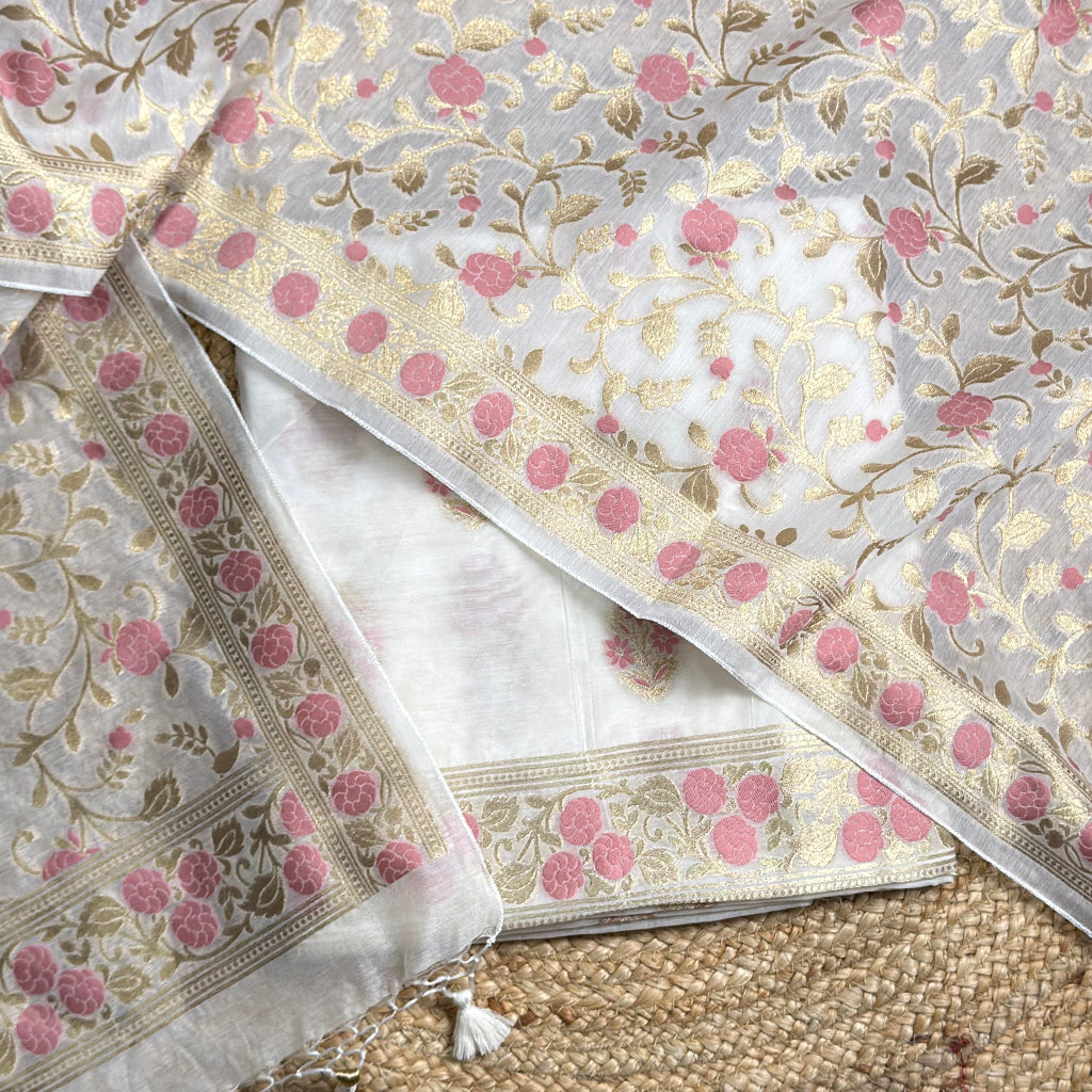 Off white Chanderi full jaal suit set