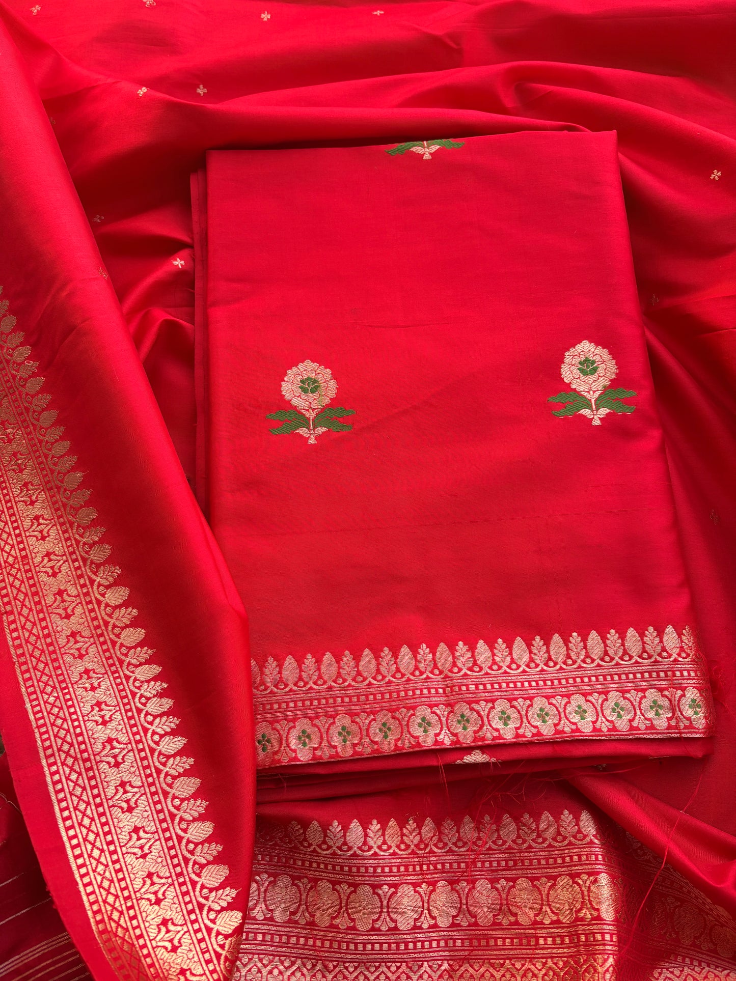 Red katan by katan silk kadhwa suit set