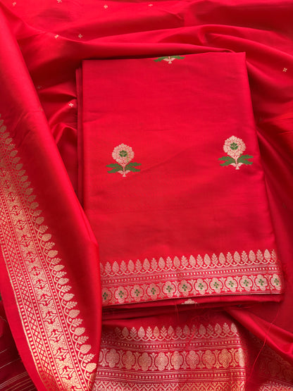 Red katan by katan silk kadhwa suit set