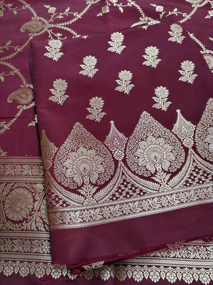 Maroon Mashru silk 3 piece suit set