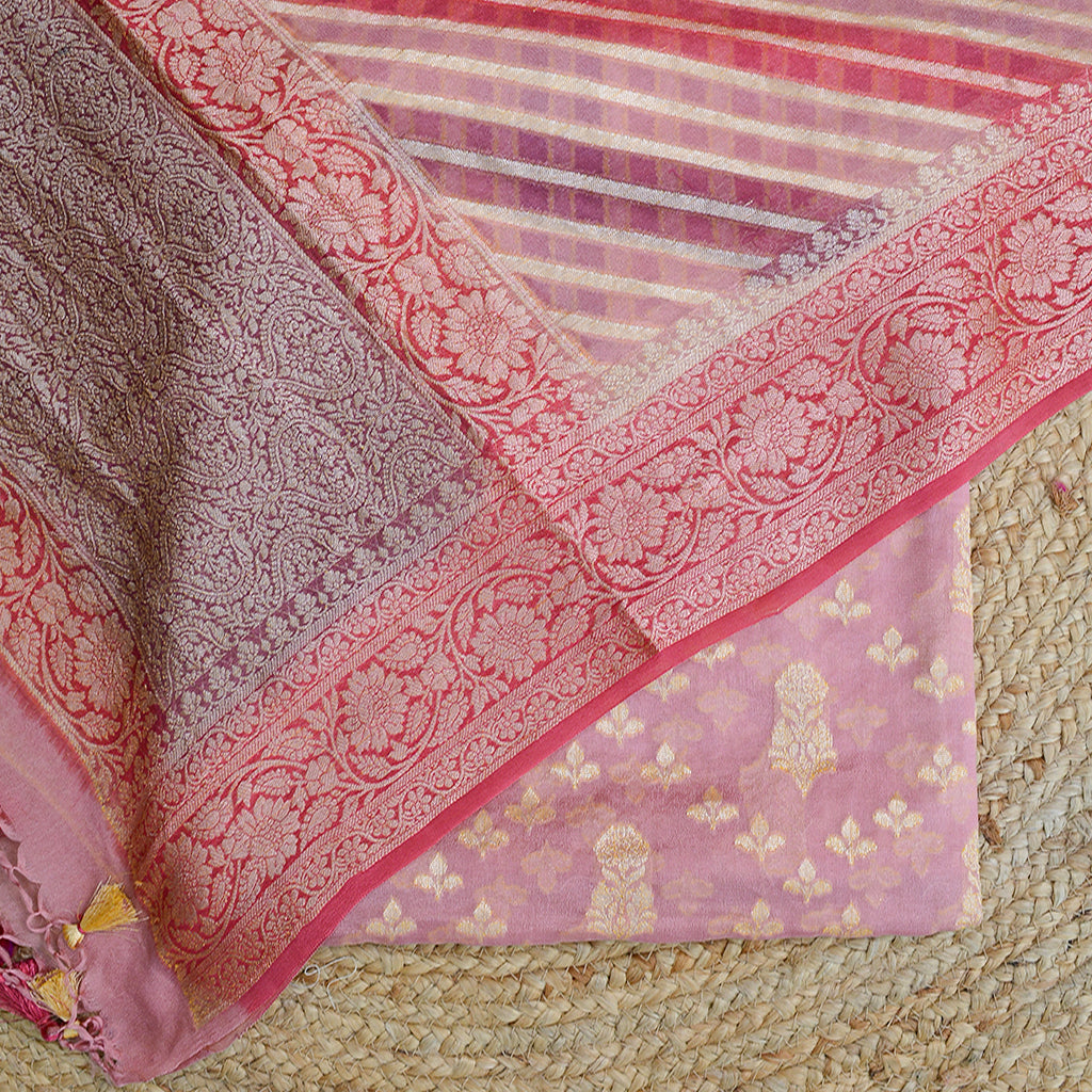 Pink Khaddi georgette suit with rangkat dupatta