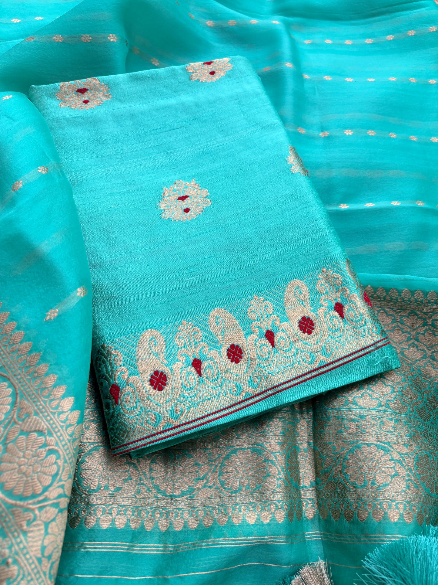 Blue raw silk kadhwa suit set