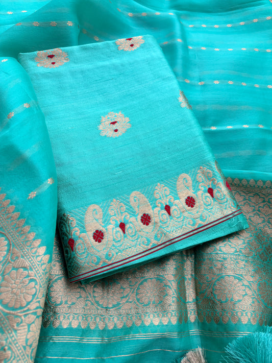 Blue raw silk kadhwa suit set