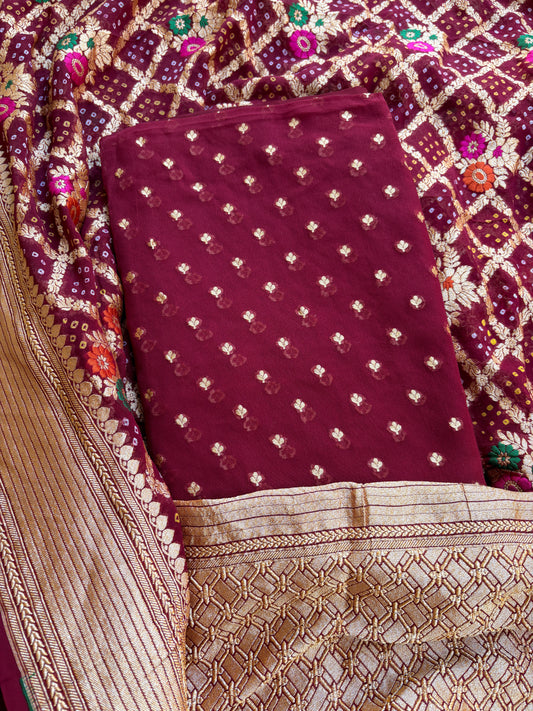 Maroon Khaddi georgette Meenakari suit set