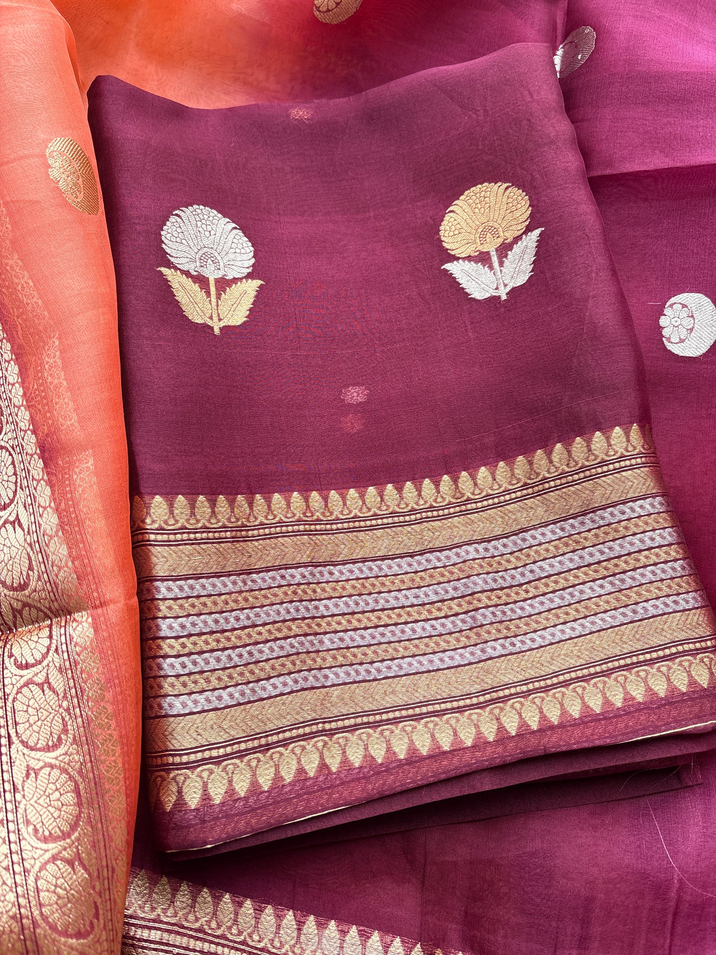 Wine kora silk kadhwa suit set