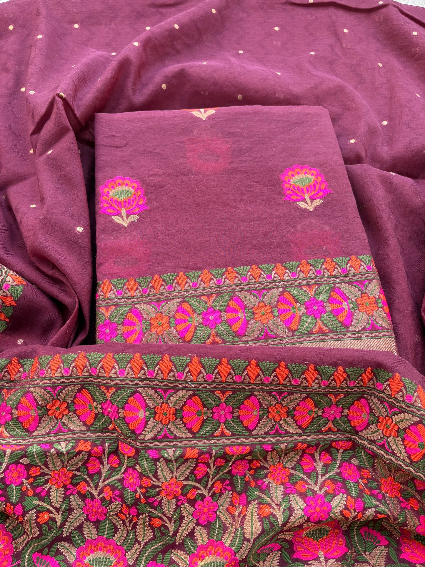 Wine Chanderi handwoven suit set