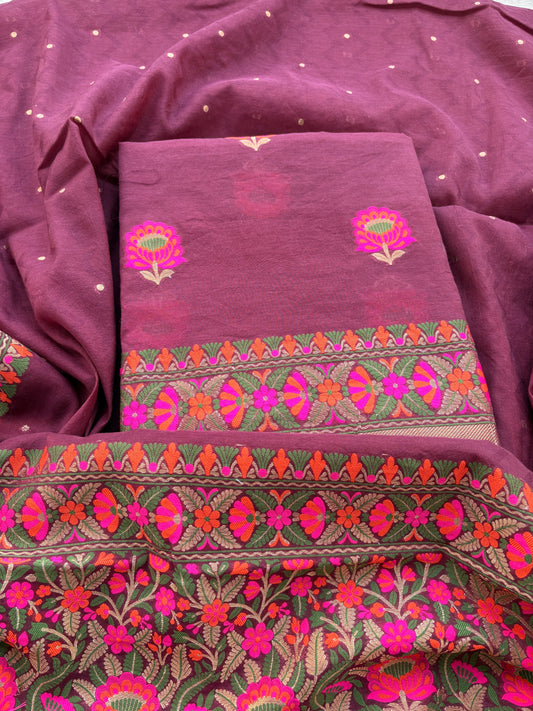Wine Chanderi handwoven suit set