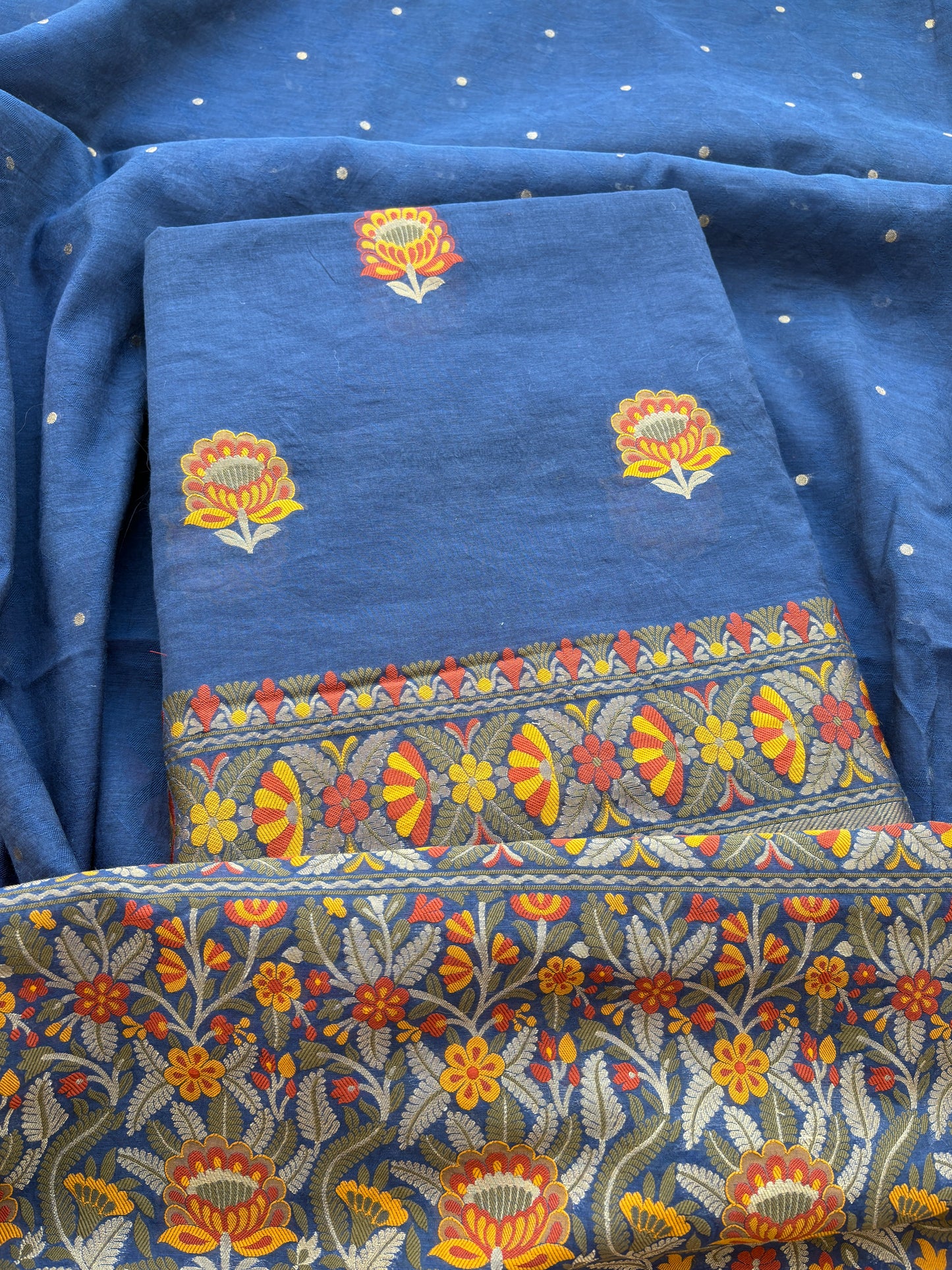 Blue Chanderi handwoven suit set