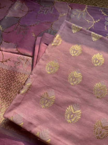 Mauve  exclusive chanderi zari weaving 3 piece suit.