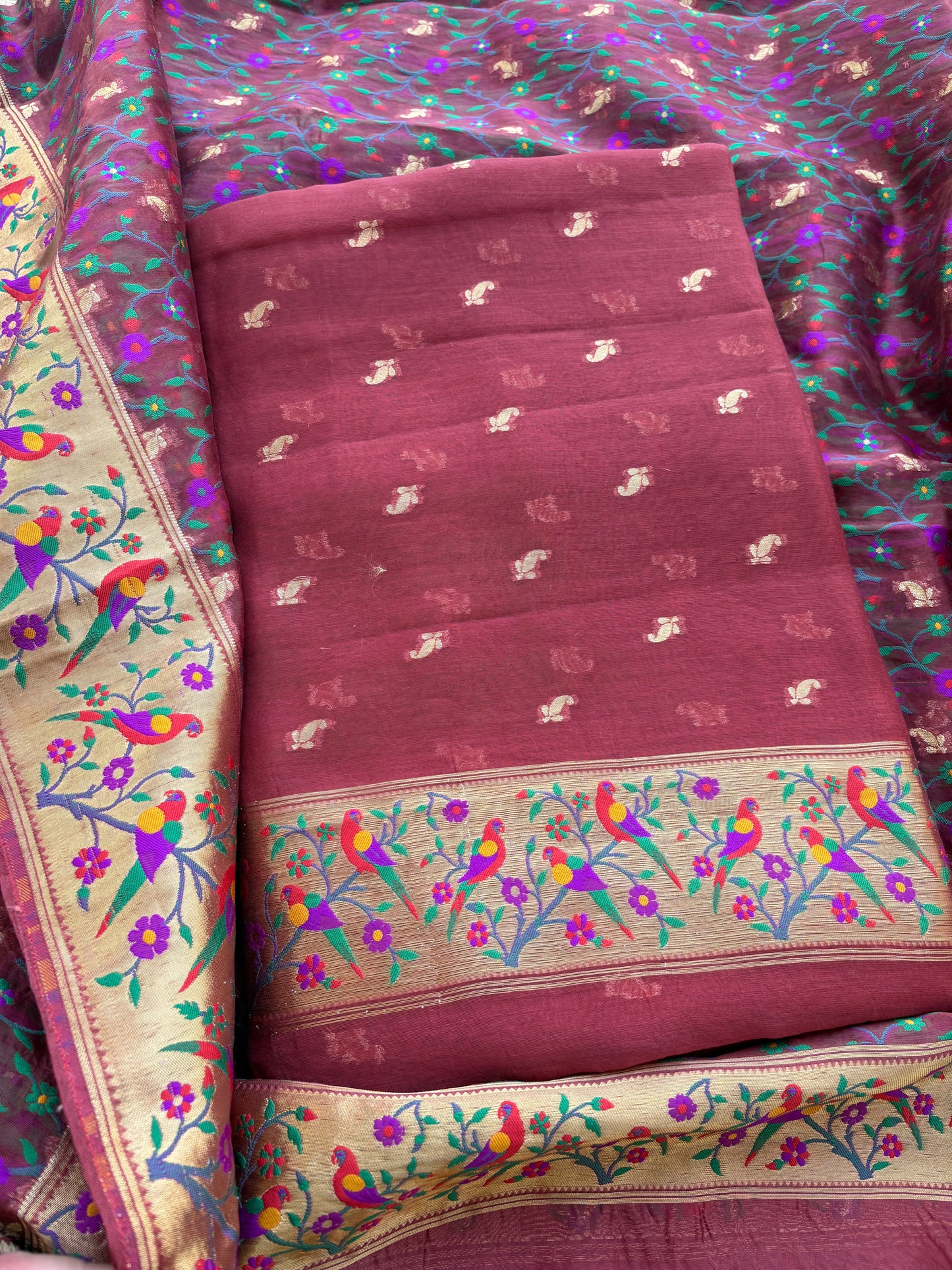 Rust kora silk paithani suit set